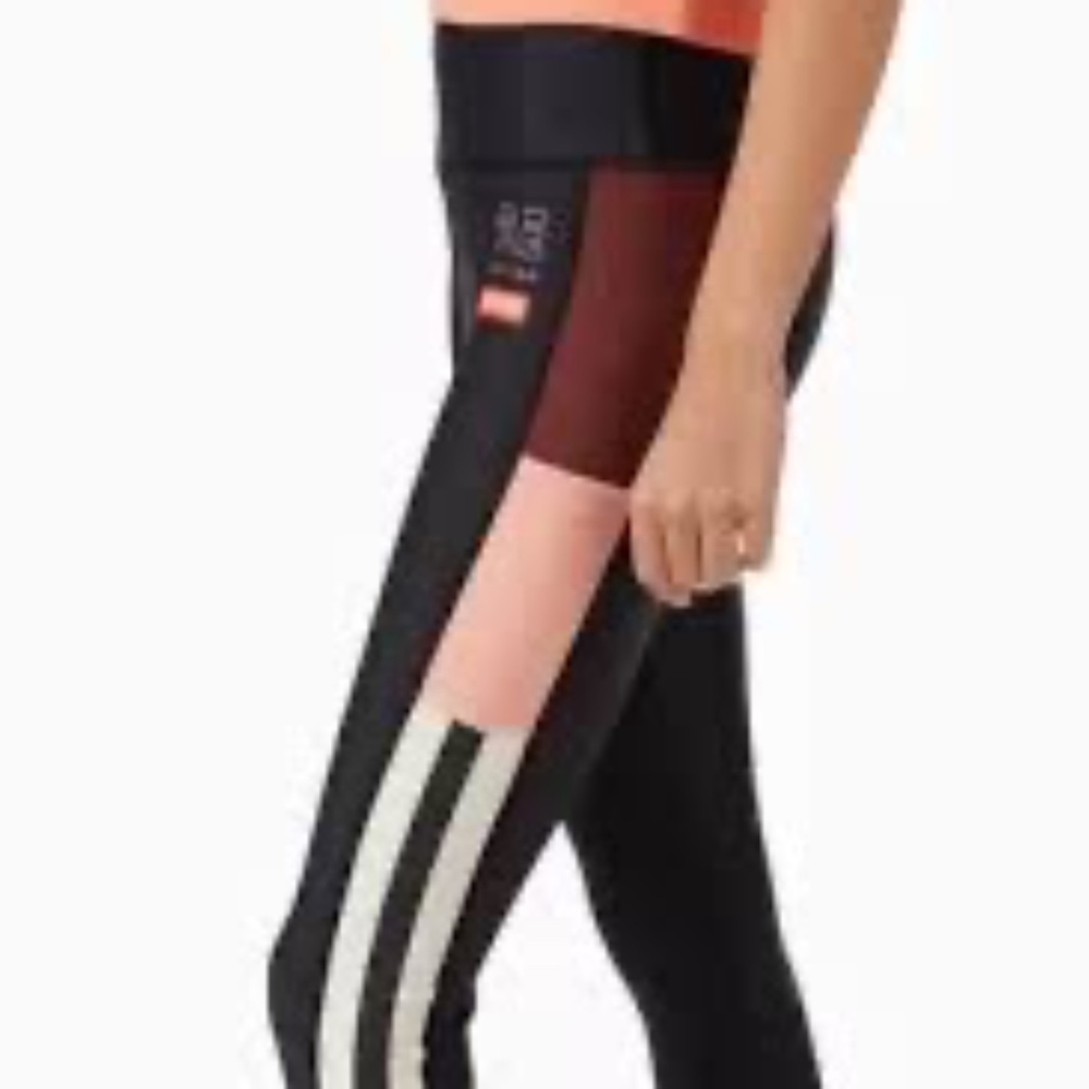 P.E Nation Colorblock Recycled Nylon Active Leggings Black Maroon Size XS